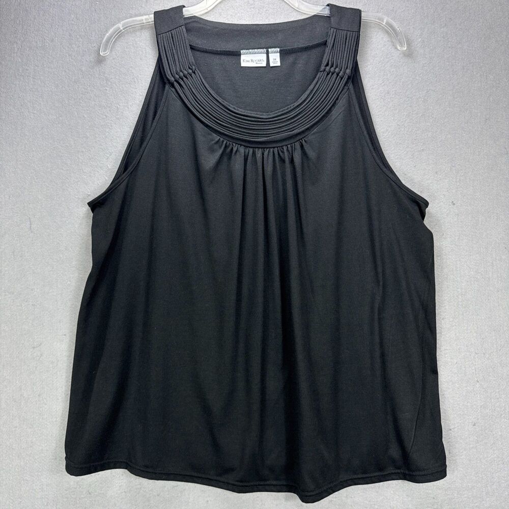 Kim Rogers Top Women's 3X Plus Black Stretch Classic Basic Dressy Work Goth